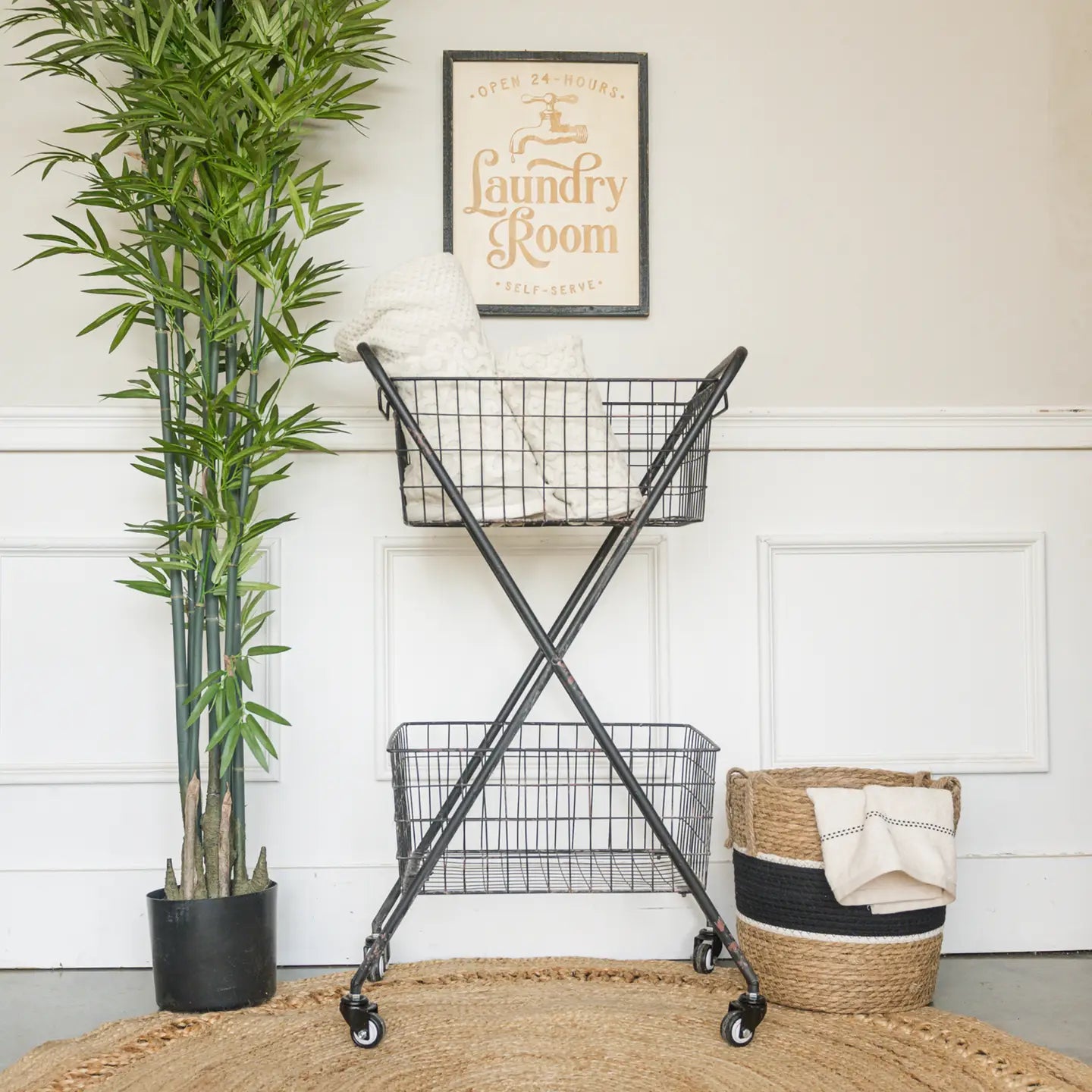 Industrial Metal 2-Tier Rolling Utility Cart – Vintage Black