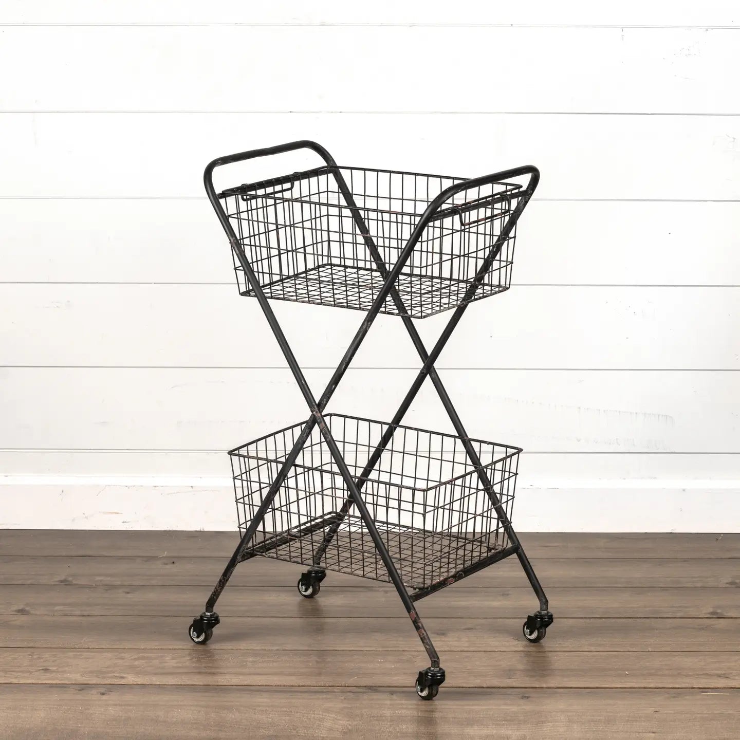 Industrial Metal 2-Tier Rolling Utility Cart – Vintage Black