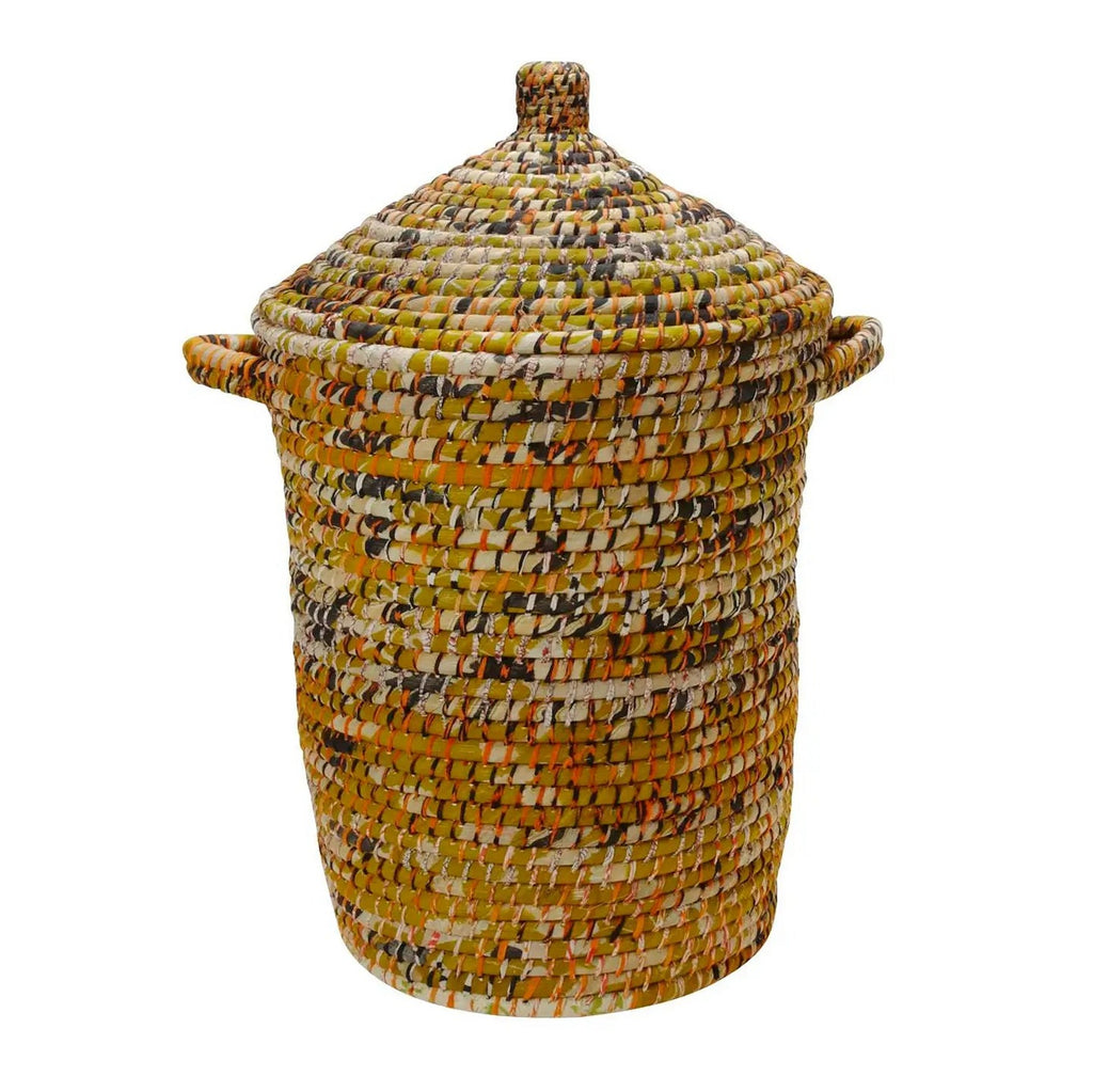 Panier à Linge en Sari Recyclé et Herbe de Kaisa Tissé à la Main