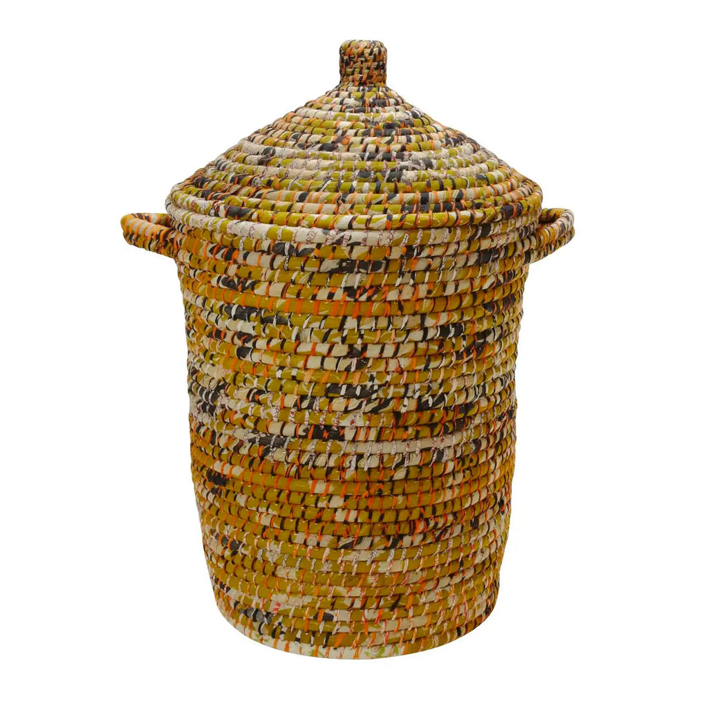 Handwoven Recycled Sari & Kaisa Grass Laundry Hamper