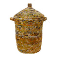 Handwoven Recycled Sari & Kaisa Grass Laundry Hamper
