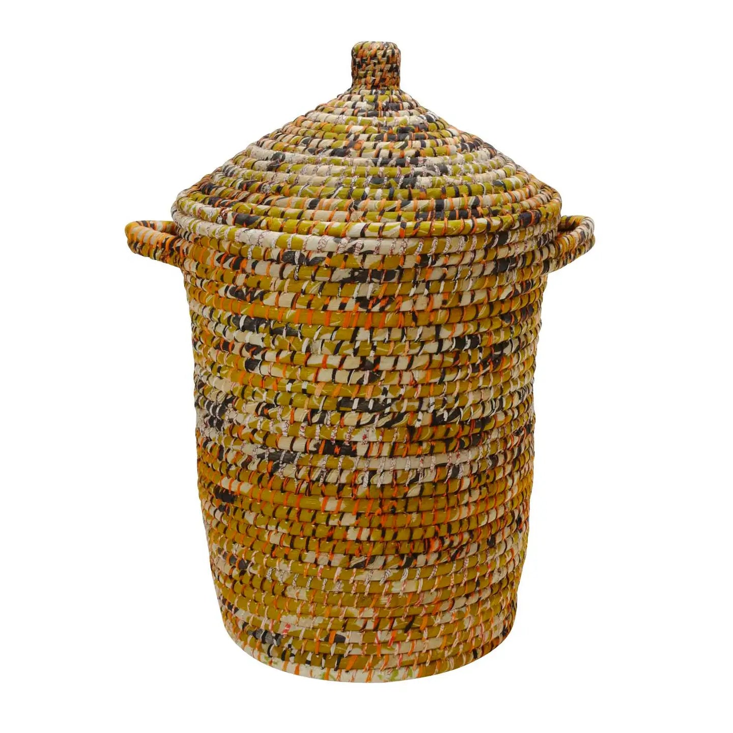 Handwoven Recycled Sari & Kaisa Grass Laundry Hamper
