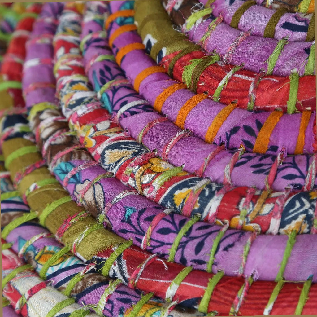 Panier à Linge en Sari Recyclé et Herbe de Kaisa Tissé à la Main