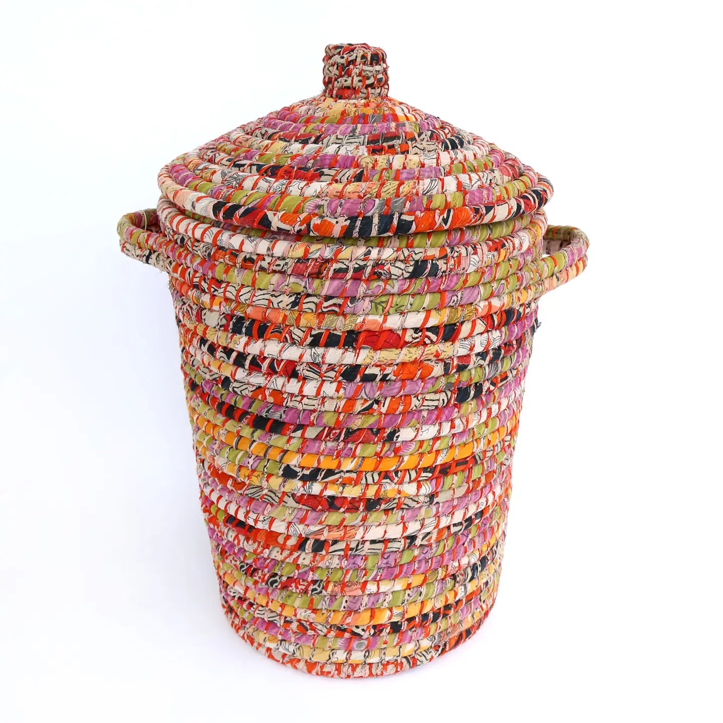 Handwoven Recycled Sari & Kaisa Grass Laundry Hamper