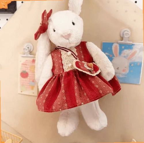 Cherry Stripe Outfit Set – Red Striped Dress, Hair Clip & Crossbody Bag (for Bashful Bunny Medium)