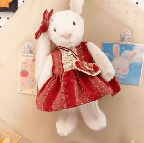 Cherry Stripe Outfit Set – Red Striped Dress, Hair Clip & Crossbody Bag (for Bashful Bunny Medium)